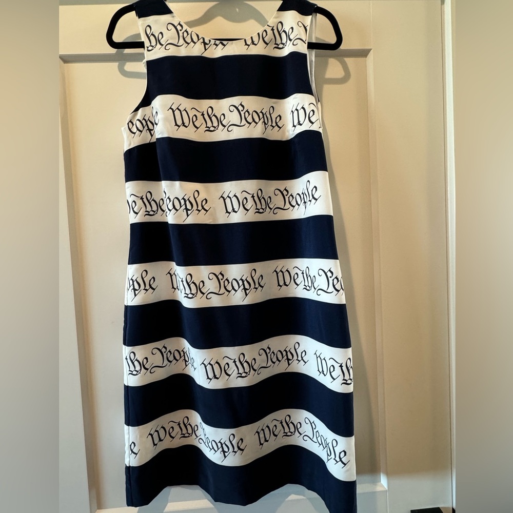 Navy and white “We the People” repurposed dress.